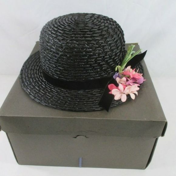 Vintage Accessories - Christine Original Black Hat w/ flower accent